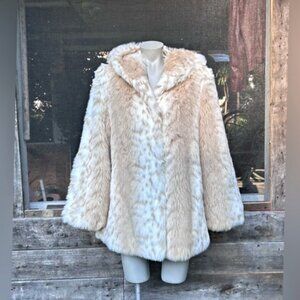 East 5th Mid Length Hooded Faux Lynx Fur Coat~S~NWT